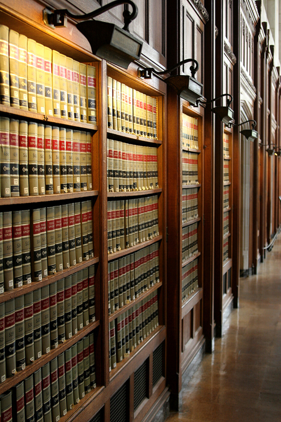 shelves of legal books.