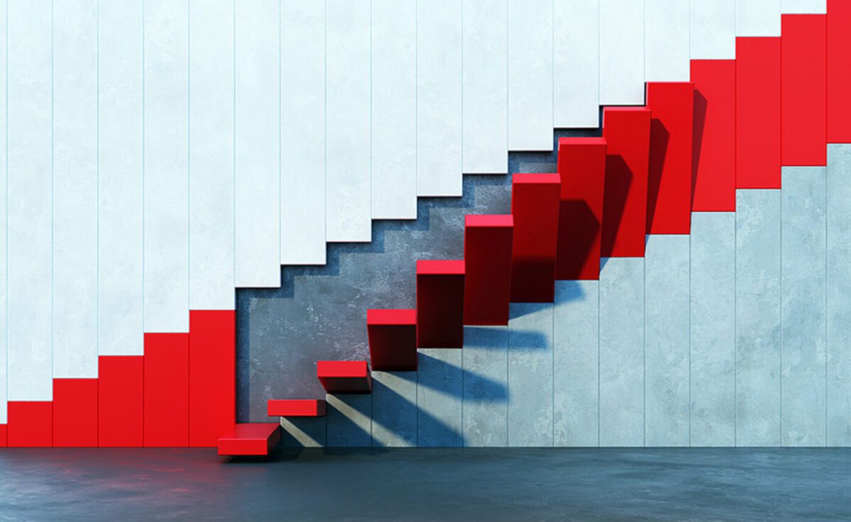 abstract architecture with red stairs.