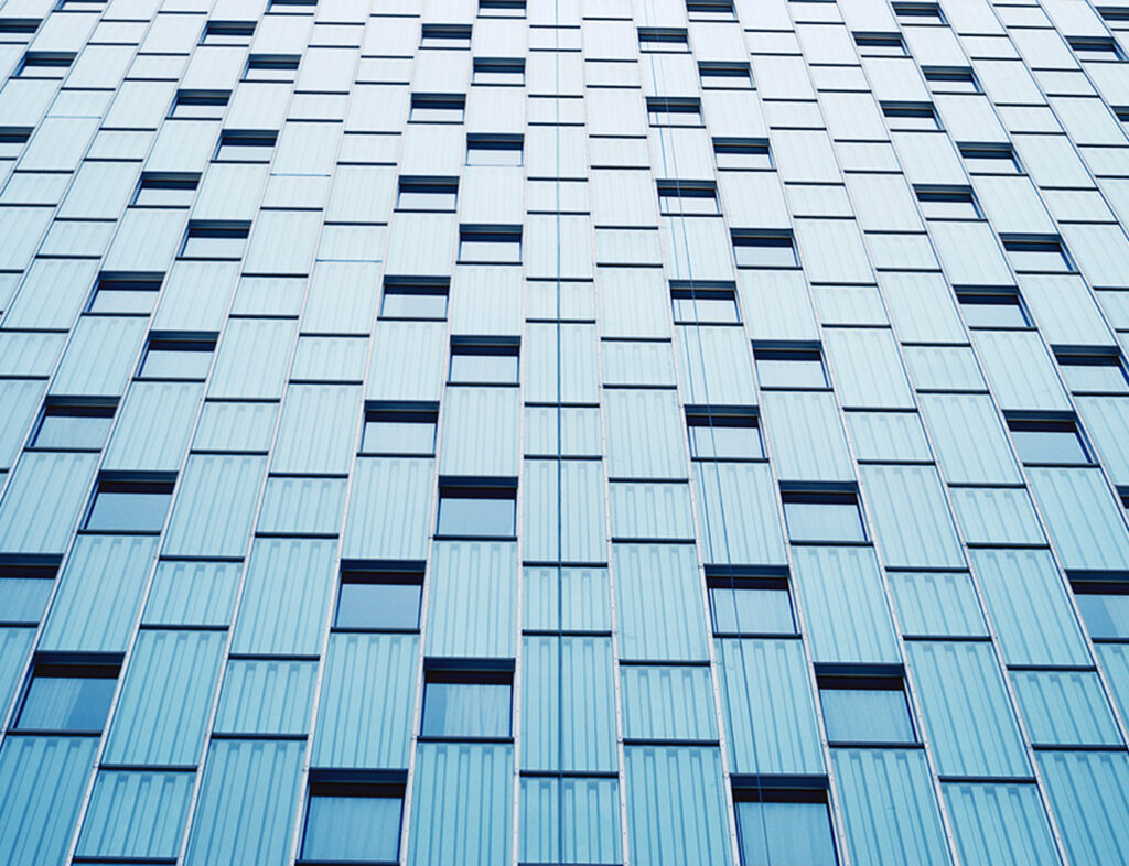 abstract wall with notches and windows.