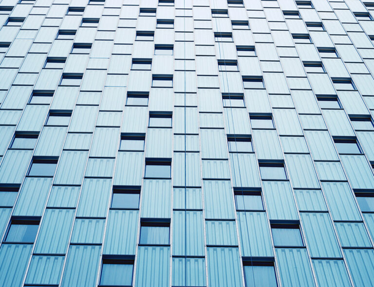 abstract wall with notches and windows.